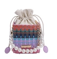 Bunte geflochtene Beuteltasche mit Perlengriff und Kettenriemen für den Sommer - Lila