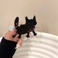 Dettaglio del ciondolo per telefono in acrilico con gatto nero e onde rosa neon - (Clip Posteriore) Gatto Curvilineo - Nero
