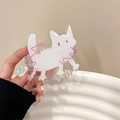 Primo piano di una graziosa clip per telefono in acrilico con gatto bianco e rosa - (Clip Posteriore) Gatto Curvilineo - Bianco