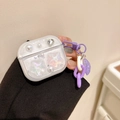 Glitzernde AirPods Pro Hülle mit Perlen, Sternen und lila Kettenanhänger mit Herz - Perlmutt-Stern-Stil mit Stern-Anhänger / AirPods 1/2. Generation