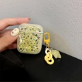 Custodia per AirPods gialla glitterata con ciondolo a stella e moschettone - AirPods 1ª/2ª generazione / Ciondolo Stella-Giallo