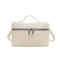 Chic beige lychee leather crossbody square bag with top handle and double zippers - White