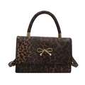Borsa a tracolla leopardata con fiocco dorato e tracolla regolabile da donna - Marrone