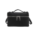 Chic black litchi pattern square handbag with silver zipper and adjustable strap - Black