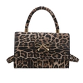 Elegante borsa a mano leopardata con chiusura a fiocco dorato e tracolla regolabile - Cachi