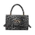 Borsa a tracolla leopardata con fibbia a fiocco dorata e manico superiore rettangolare - Nero