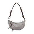 Bolso bandolera de media luna gris minimalista con perlas blancas y cadena - Gris