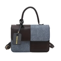 Borsa a mano retrò in pelle marrone e denim blu con manico e tracolla regolabile - Marrone