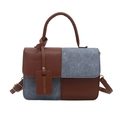 Piccola borsa quadrata in pelle marrone e denim grigio con manico e tracolla - Marrone