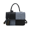 Borsa a mano chic da donna in ecopelle bicolore nero e grigio denim con tracolla inclusa - Nero