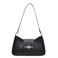 Borsa sottobraccio in pelle PU nera con fibbia metallica a stella argento vintage - Nero