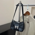 Borsa a mano nera minimalista con fiocco e fibbia in metallo argentato alla moda - Nero