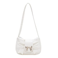 Bolso baguette blanco minimalista con lazo grande y cierre de metal plateado elegante - Blanco Roto