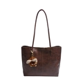 Grand sac cabas marron foncé en cuir souple avec de longues anses et un pendentif abeille - Café (Sans Pendentif)