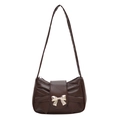 Minimalist dark brown matte PU shoulder bag with bow knot design and silver buckle - Brown