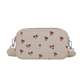 Bolso bandolera rectangular blanco con estampado de cerezas rojas y correa de cuero - Blanco