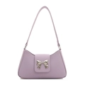 Chic purple PU leather baguette bag featuring a refined silver metal bow decoration - Purple