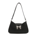 Minimalist black shoulder bag with silver bow decoration and matte leather finish - Black