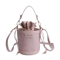Pink bucket bag with polka dot pattern and drawstring closure in soft synthetic leather - Pink