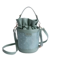 Mint green bucket bag with drawstring closure and gold-tone hardware on white background - Green