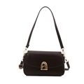 French style dark brown underarm bag with glossy faux leather and golden arch buckle - Dark Brown