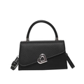 Chic black PU leather crossbody bag with woven flap and silver heart-shaped buckle - Black