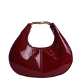 Deep wine red patent leather hobo handbag with gold buckle and high gloss finish - Red