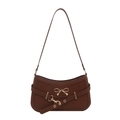 Borsa baguette vintage in pelle marrone scuro con fiocco dorato e dettagli di occhielli - Marrone