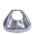 Minimalist silver crescent moon shoulder bag with smooth metallic finish and gold hardware - Silver