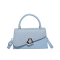 Light blue faux leather crossbody bag with woven flap and silver heart buckle - Blue