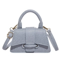 Mini sac à main en jean bleu clair avec bandoulière et détails métalliques dorés - Bleu
