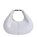 Minimalist white patent leather hobo bag with glossy finish and gold metal hardware clasp - White