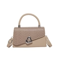 Elegante borsa beige con patta a spina di pesce e chiusura a cuore in metallo - Cachi