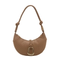 Braune Halbmond-Schultertasche mit Krokostruktur und goldenem Hufeisenverschluss-Detail - Khaki