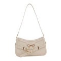 Borsa a spalla chic bianco crema con fiocco in metallo dorato e tracolla regolabile - Bianco