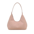 Minimalist nude pink textured leather hobo bag with snake pattern and shoulder strap - Pink