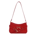 Sac à bandoulière rouge avec nœud doré et finition élégante en similicuir brillant - Rouge