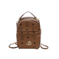 Brauner Mini-Rucksack mit Bärenmuster, goldenem Schloss und Kettenriemen für Damen - Braun