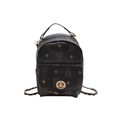 Mini-Vintage-Rucksack aus braunem Monogramm-Leder mit Goldkette und Bären-Prints - Braun