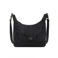 Bolso hobo negro con estampado de serpiente y detalles en metal dorado premium - Negro
