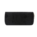 Women's long snake texture zip wallet in black with elegant gold-tone zipper details - Black