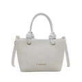 Minimalistische gewebte Handtasche in Off-White mit Schlangenprägung und Goldbuchstaben - Weiß