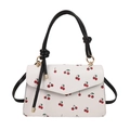Stylish white crossbody bag with red cherry prints and black knotted handle for women - Black