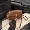 Retro brown leather square shoulder bag with a stylish gold turn-lock closure - Tan