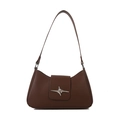 Dark brown faux leather underarm bag with a silver star buckle on a white background - Brown