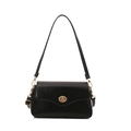Classic black oil-wax leather shoulder bag with elegant gold twist-lock buckle - Black