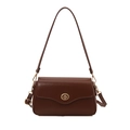 Vintage dark brown crossbody bag with glossy leather finish and golden metal buckle - Tan