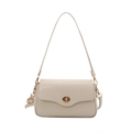 Minimalist ivory square shoulder bag for women with gold turn-lock and premium PU leather - White