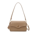 Minimalist beige PU leather crossbody bag with flap and gold metal twist lock closure - Khaki