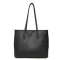 Grand sac cabas noir minimaliste en cuir synthétique mat avec de longues anses - Noir